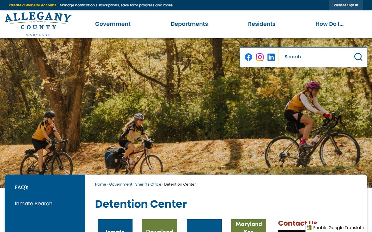 Allegany County Detention Center information page showing inmate population details