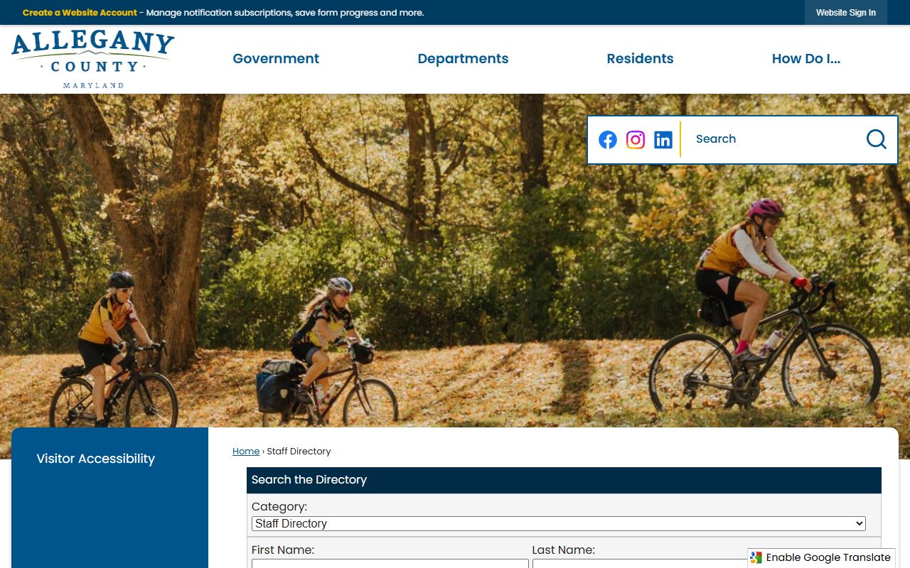 Allegany County staff directory for detention center and sheriff's office contacts