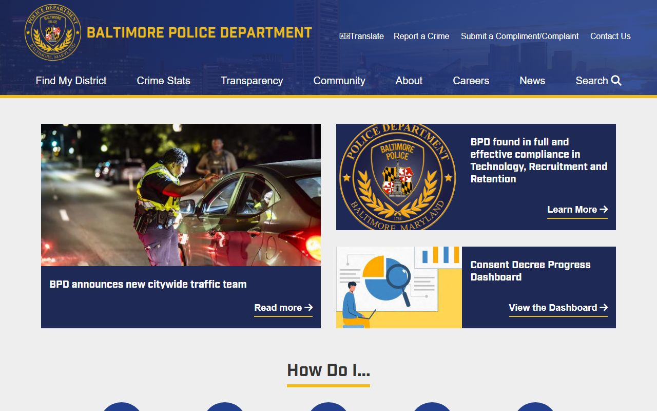 Baltimore Police contact page for inmate population inquiries