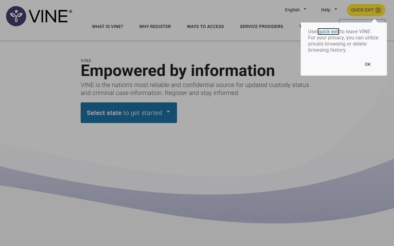 VINELink notification system for Prince George's County inmate population searches