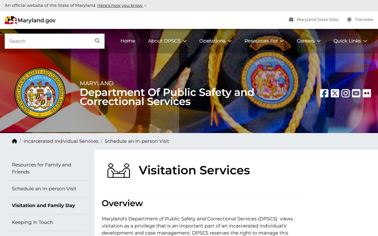 Maryland state visitation rules relevant to Worcester County inmate population